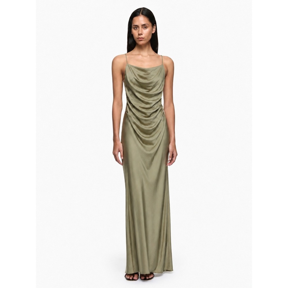 Bec + Bridge Maxi Dress Women 6 Like New Sage Green Cowl Neck Ruched Slip Dress